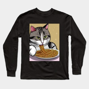 Cat Eating Spaghetti Long Sleeve T-Shirt